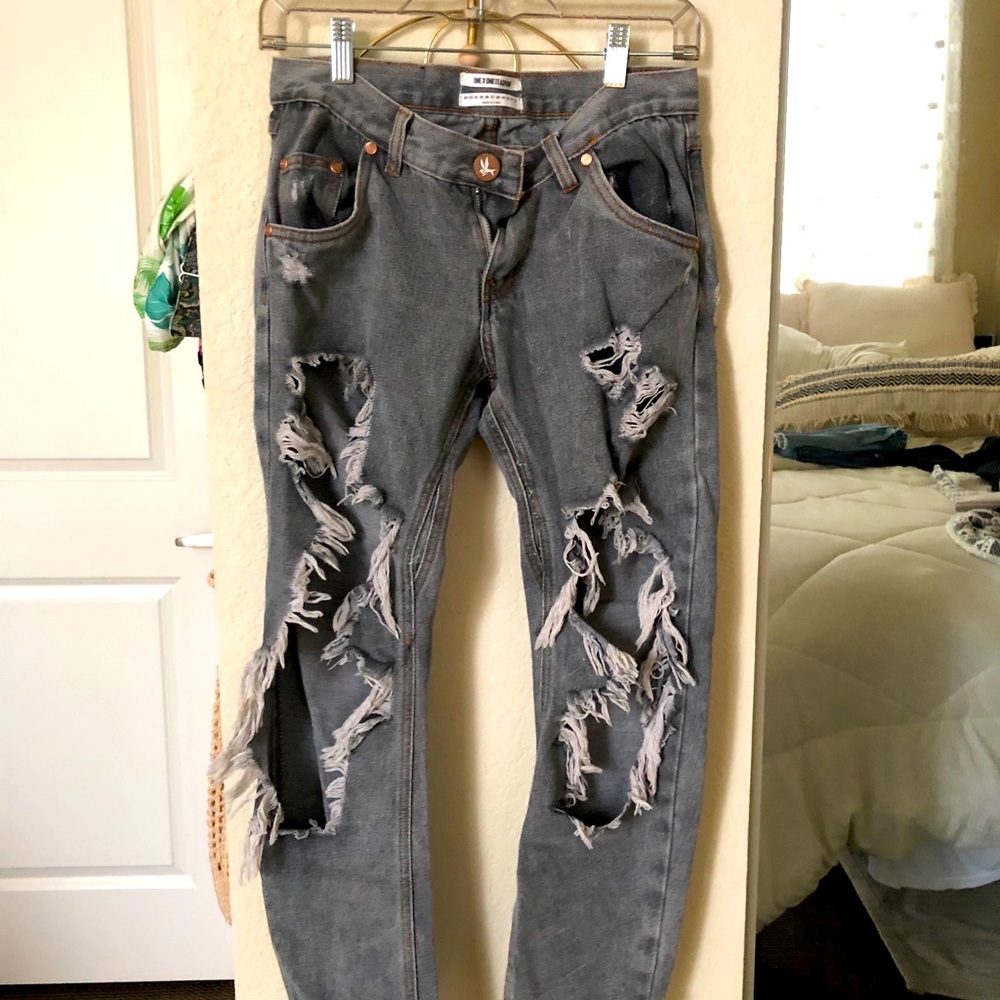 One teaspoon grey distressed ripped jeans